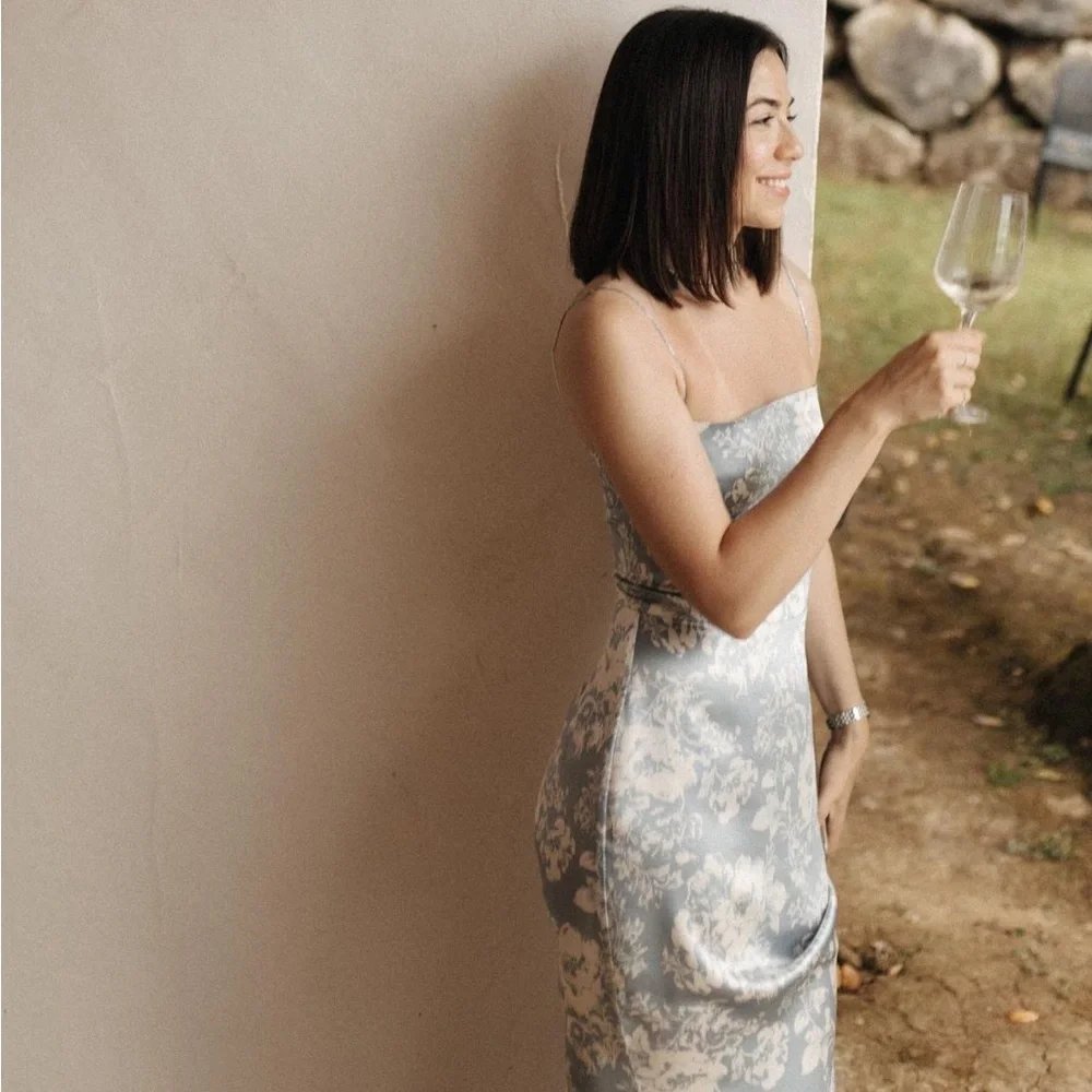 Reformation Frankie Silk Formal Dress Spaghetti Strap Porcelain Blue Floral 10 P - Picture 3 of 16